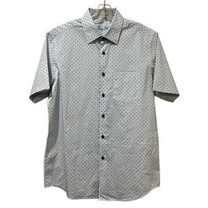 Tasso Elba Men’s Medium White Blue Diamond Print Short Sleeve Cotton Shirt G3